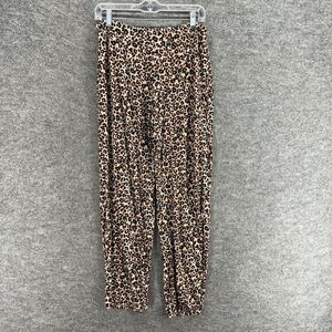 Soma Pajama Pants Women M Medium Beige Animal Print Mid Rise Pull On Rayon
